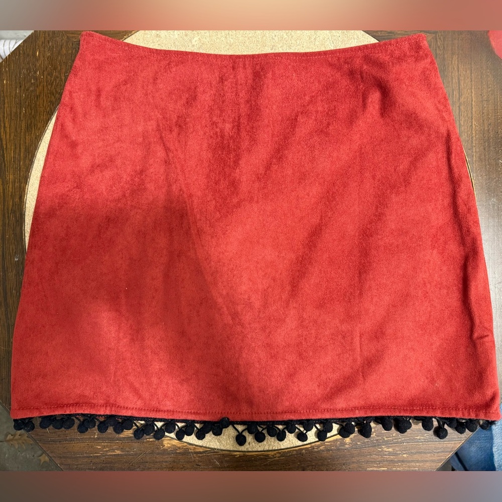 Altar'd State Red Mini Skirt with Embroidered Birds and Flowers - Picture 2 of 7